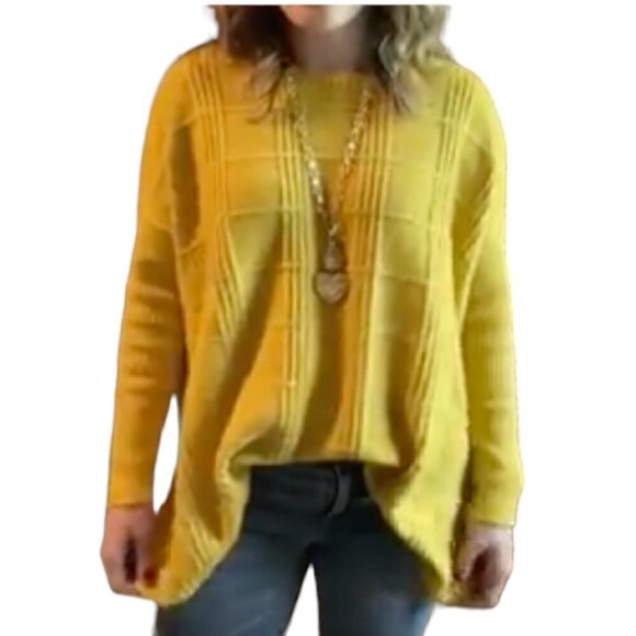 cabi Golden Yellow Oversized Long Sleeve Split Side Round Neck Sweater, Small - Picture 12 of 14